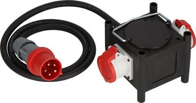 Distributeur de courant en caoutchouc compact Brennerstuhl (câble de 2 m, 2x cee 400v 32a, utilisation sur chantier et utilisation permanente en extérieur, fabriqué en Allemagne)