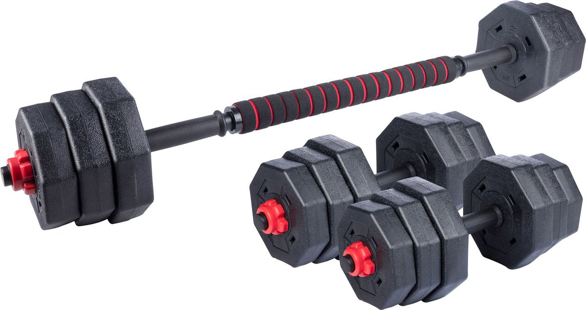 Ensemble de poids Umbro avec haltères - ensemble d'haltères incl. barre d'haltères et d'haltères - ensemble d'haltères max. 20kg - disques de musculation 1,25kg, 1,5kg et 2kg - accessoires fitness musculation
