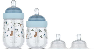 Mepal mio starter set biberons 3 pièces Little Dutch - anti-colique - la conception en spirale empêche le blocage - silicone de qualité médicale - amis de la forêt