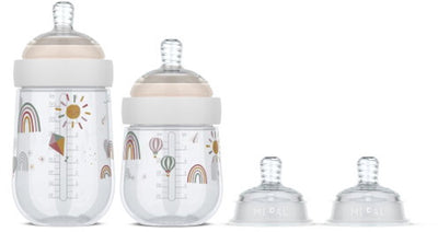 Mepal mio starter set biberons 3 pièces - anti-colique - conception en spirale empêchant le colmatage - silicone de qualité médicale - arc-en-ciel soleil