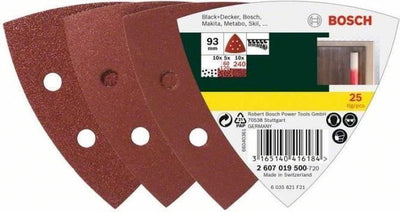 Jeu de feuilles abrasives Bosch de 25 pièces pour ponceuses Delta - grain 60 ; 120 ; 240