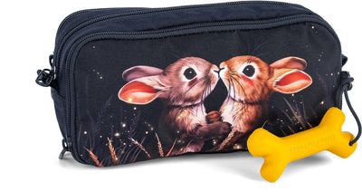 Stones and bones rowan 2.0 - trousse - trousse pour enfants - 3 compartiments - lapins crépusculaires - bleu foncé