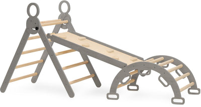 Aire de jeux triangle Deryan xxl - avec toboggan arche d'escalade - pliable - gris 220x83x81cm