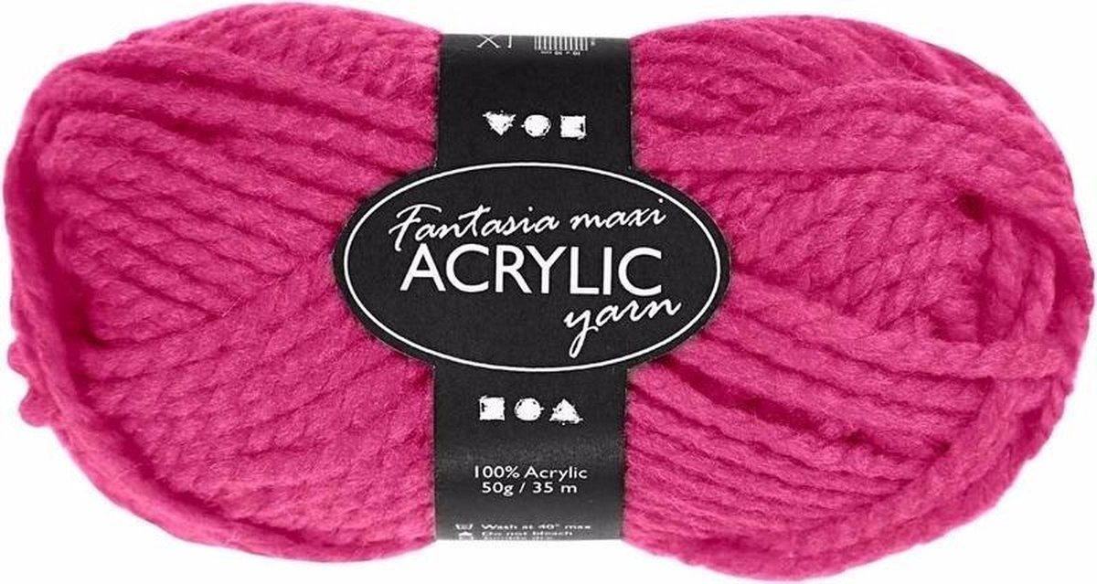 Fil acrylique fantaisie Creativ company, l: 35 m, maxi, rose fluo, 50 g 1 pelote