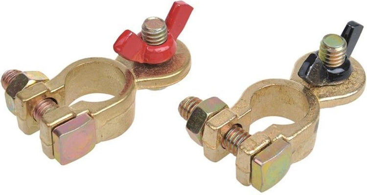 Jeu de pinces pour bornes de batterie Proplus - écrou à oreilles - laiton et acier - rouge et noir - 16-18 mm
