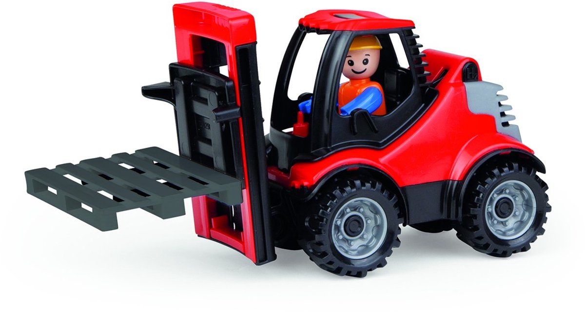 Chariot élévateur jouet Lena avec palette - camions - plastique - rouge.