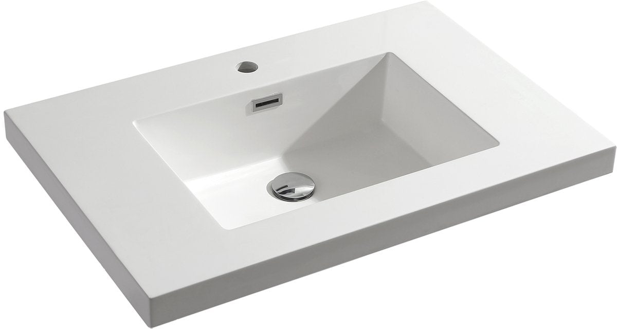 Differnz meuble lavabo reno rectangle 75x50x5cm polybéton blanc 1 trou de robinetterie trop-plein