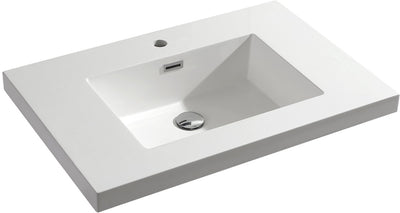 Differnz meuble lavabo reno rectangle 75x50x5cm polybéton blanc 1 trou de robinetterie trop-plein