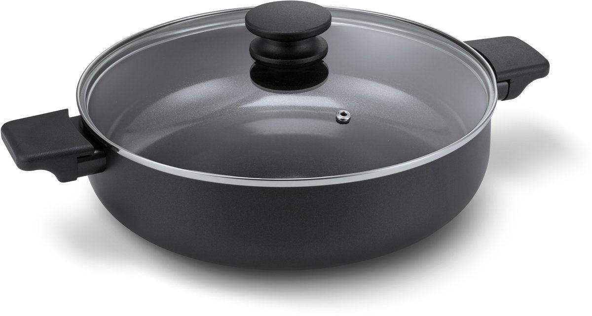 Brabantia vanta poêle avec couvercle - ø 28cm - sauteuse - revêtement antiadhésif en céramique renforcé de titane - convient pour induction - 100% sans pfas - noir