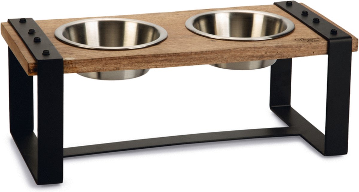 Conçu par Lotte Karinto bol de nourriture pour chien - service de table - bol de nourriture pour chien bol à boire - bois métal - 2x650ml - taille m