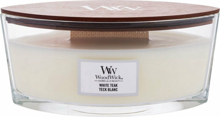 Bougie parfumée Woodwick Heartwick Flame Ellipse - Teck blanc - 50 heures de combustion