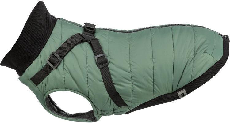 Manteau pour chien Trixie - vert sauge 33cm - harnais intégré, doublure polaire, éléments réfléchissants