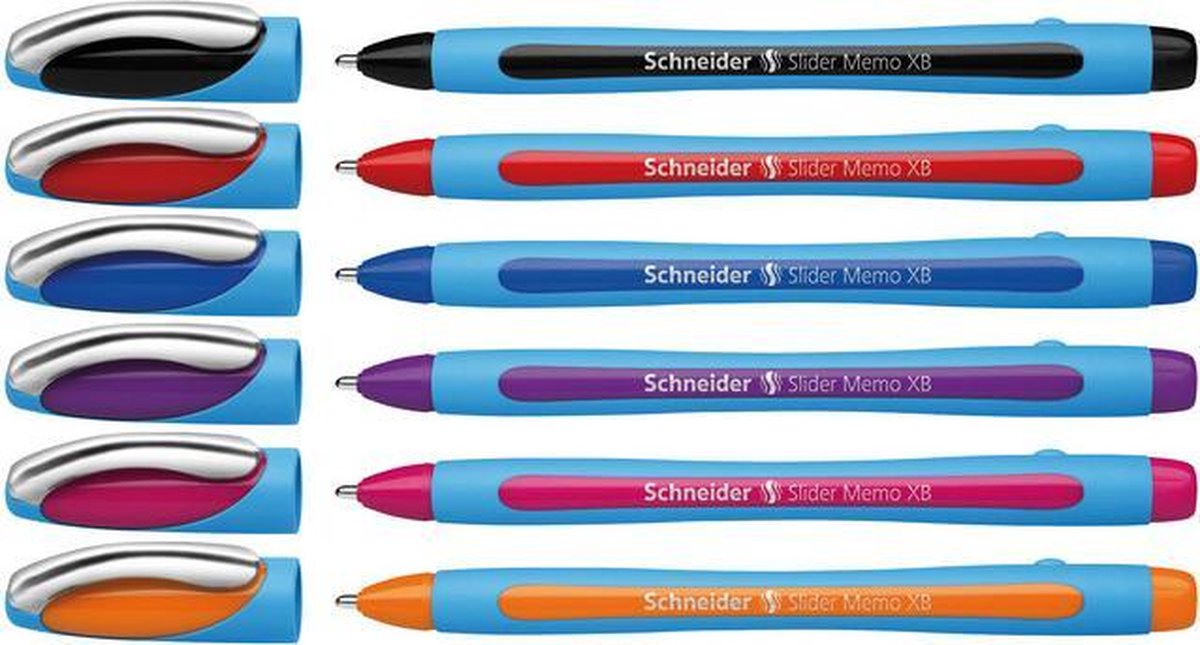 Schneider instruments d'écriture stylo à bille schneider - slider memo - plume xb - 1,4 mm - 5+1 pièces couleurs assorties - s-150296