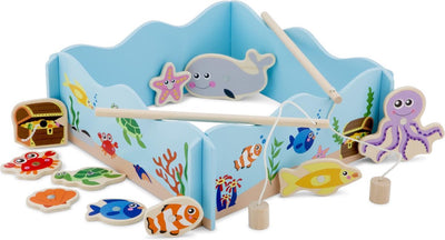 Woet ® jeu de pêche magnétique en bois - attraper le poisson avec une canne à pêche - jeu de pêche éducatif pour les tout-petits - attraper le poisson - à partir de 2 ans