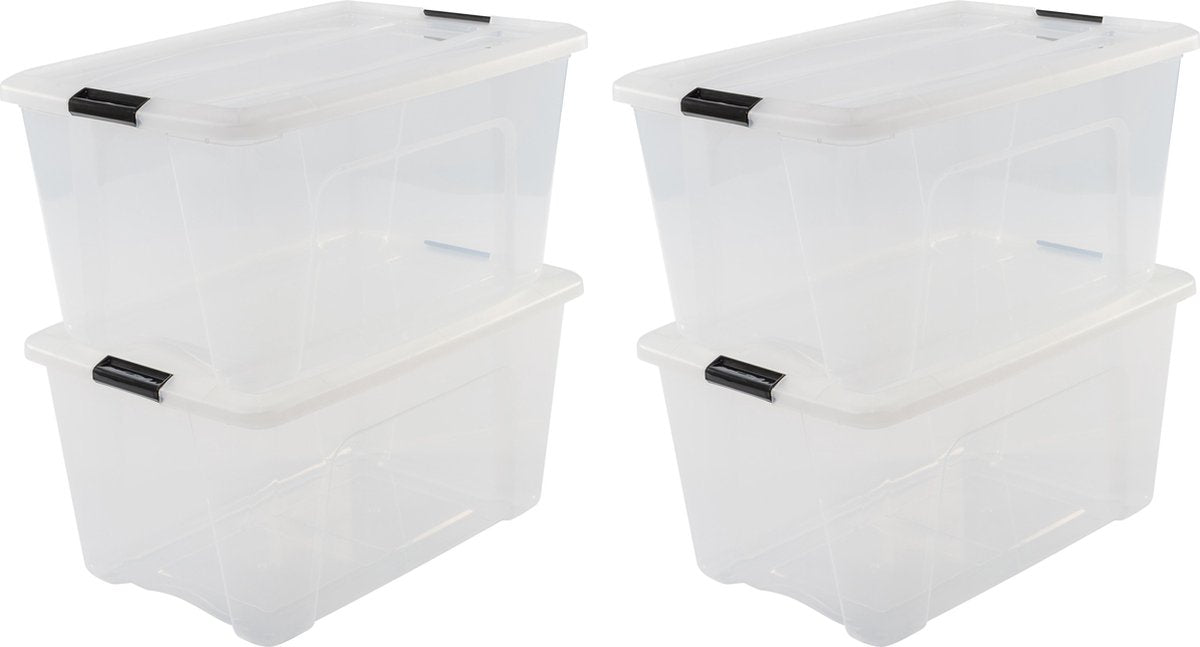 Boîte de rangement Iris top box - 45l - plastique - noir transparent - lot de 4