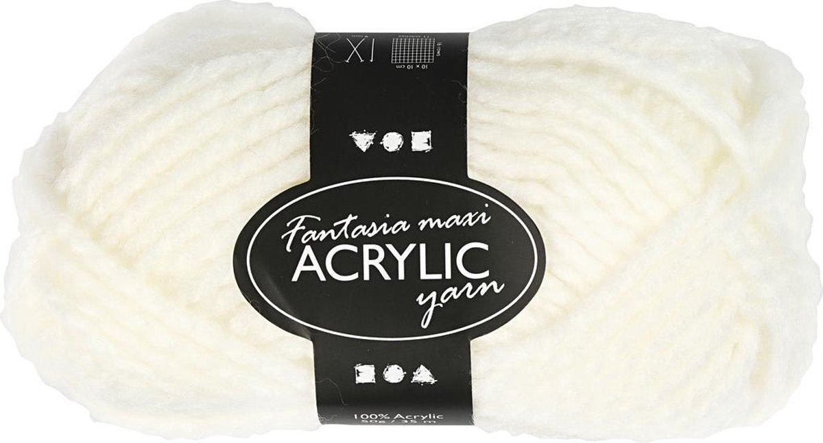 Fil acrylique fantaisie Creativ company, l: 35 m, maxi, blanc cassé, 50 g 1 pelote