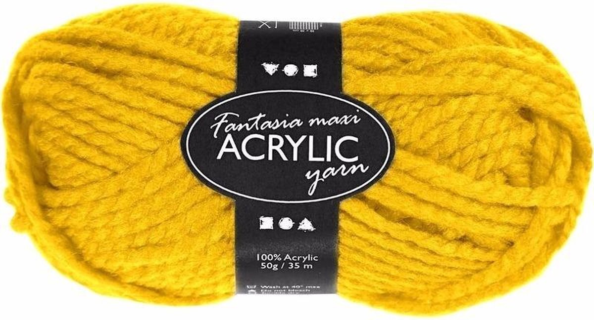 Fil acrylique fantaisie Creativ company, l: 35 m, maxi, jaune, 50 g 1 pelote