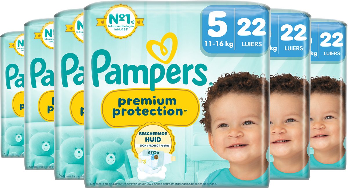 Couches Pampers premium protection taille 5 - 6 x 22 pièces - 11kg à 16kg