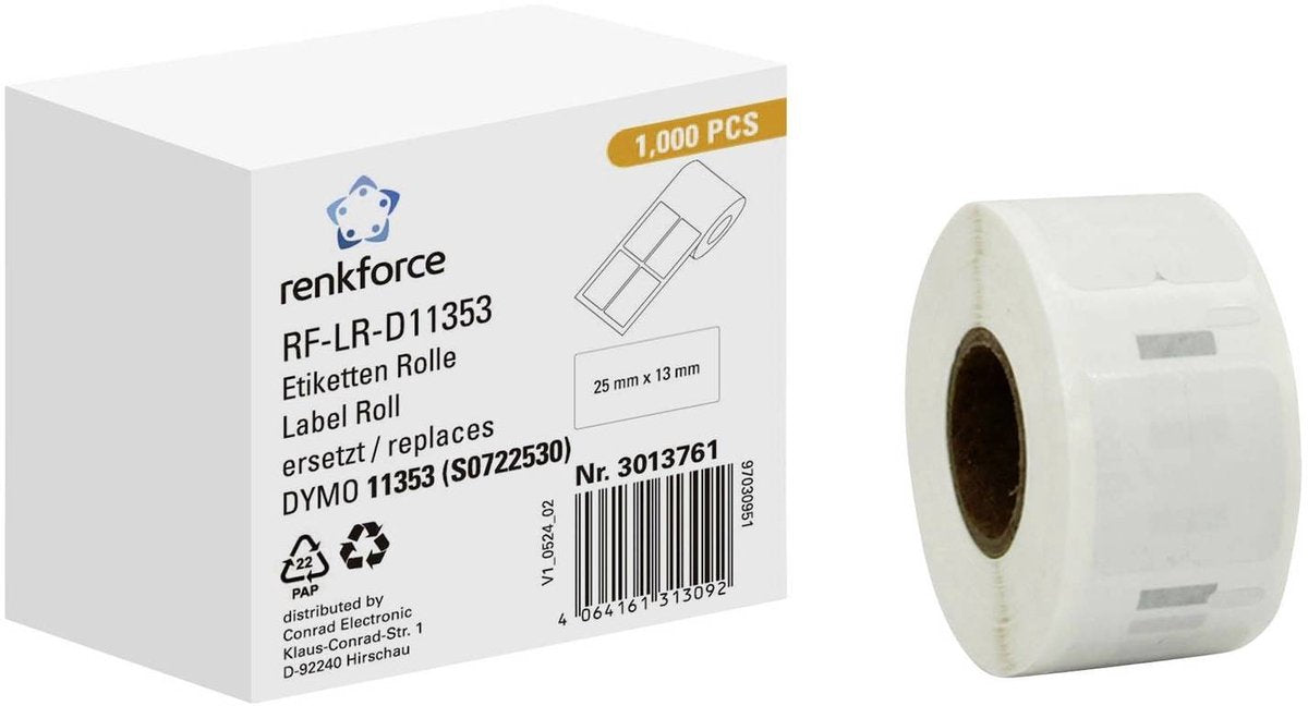 Renkforce RF-6027522, blanc, étiquette d'imprimante autocollante, étiquette continue, rouleau, papier, thermique direct