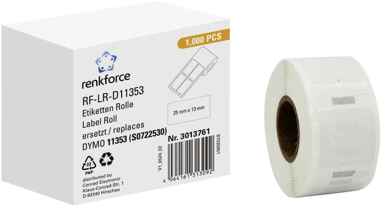 Renkforce RF-6027522, blanc, étiquette d'imprimante autocollante, étiquette continue, rouleau, papier, thermique direct