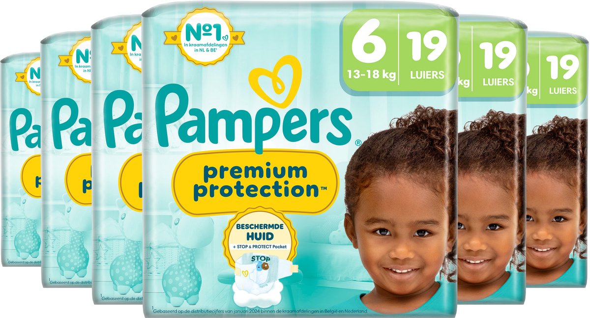 Couches Pampers premium protection taille 6 - 6 x 19 pièces - 13kg à 18kg