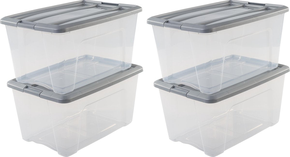Boîte de rangement Iris new topbox - 45l - plastique - gris argenté transparent - lot de 4