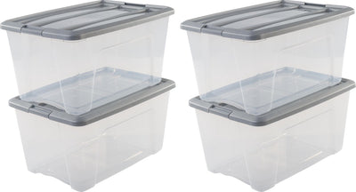 Boîte de rangement Iris new topbox - 45l - plastique - gris argenté transparent - lot de 4