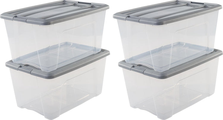 Boîte de rangement Iris new topbox - 45l - plastique - gris argenté transparent - lot de 4