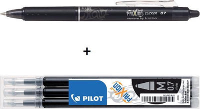 Pilot frixion - clicker noir + 3 recharges - sous blister