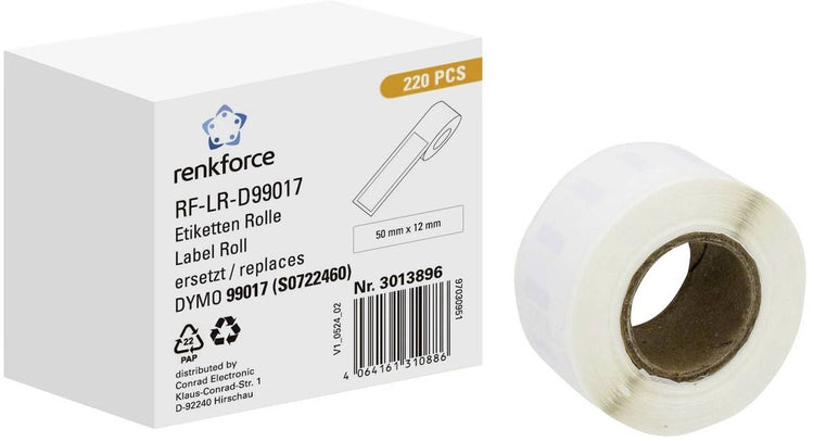 Renkforce RF-6027792, blanc, étiquette d'imprimante autocollante, étiquette continue, rouleau, papier, thermique direct