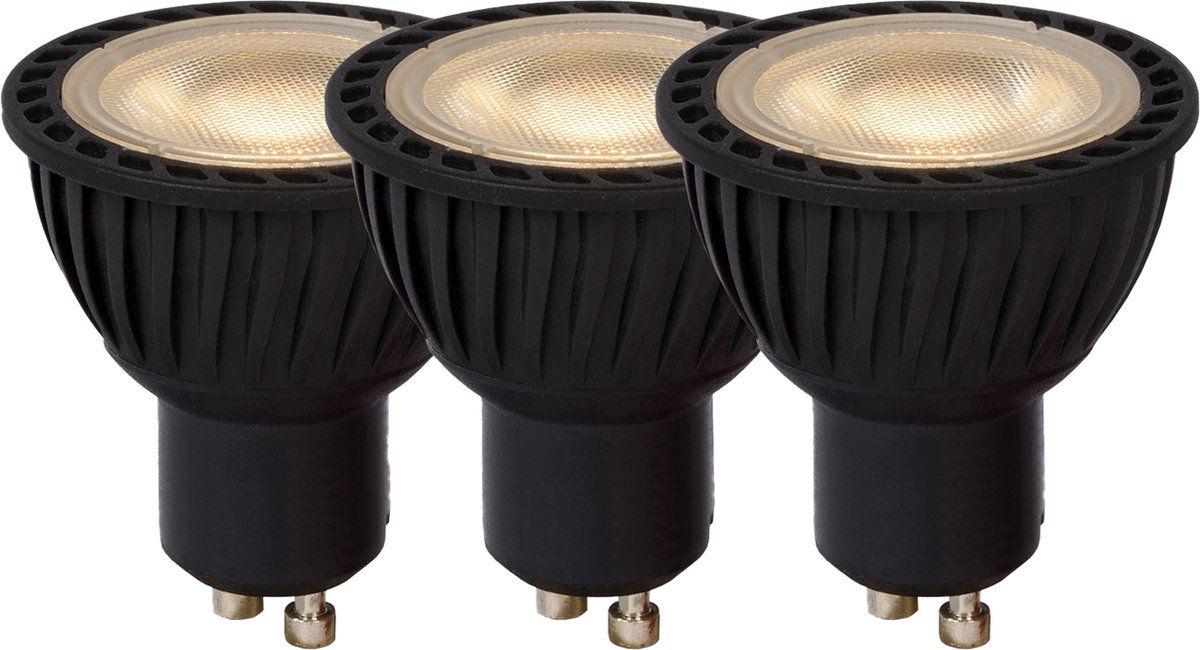 Lucide mr16 - lampe led - ø 5 cm - led dimmable - gu10 - 3x5w 3000k - noir - lot de 3