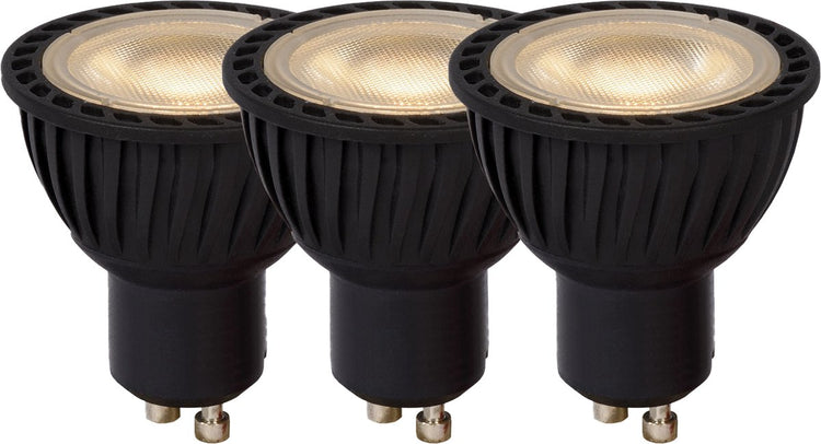 Lucide mr16 - lampe led - ø 5 cm - led dimmable - gu10 - 3x5w 3000k - noir - lot de 3