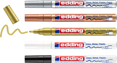 Marqueurs peinture brillante Edding e-751 – 5 marqueurs peinture couleur métallisée – pointe ronde de 1-2 mm