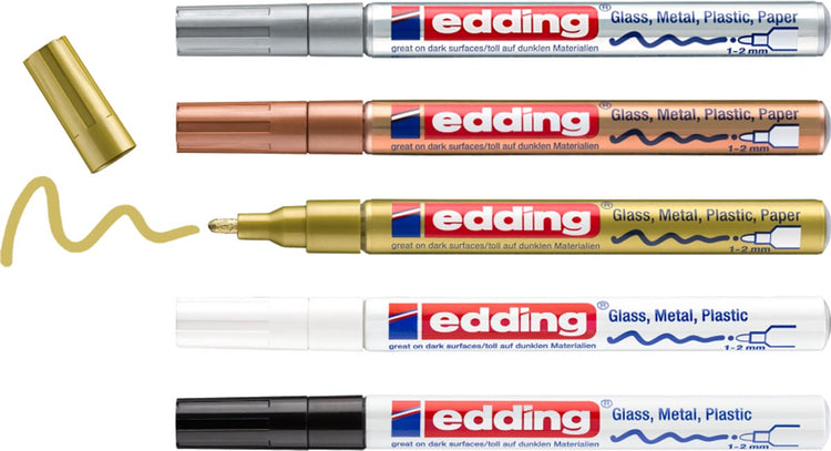 Marqueurs peinture brillante Edding e-751 – 5 marqueurs peinture couleur métallisée – pointe ronde de 1-2 mm