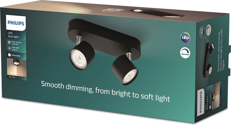 Spot en saillie Philips LED Philips Star - 2 lumières - noir
