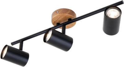 Briloner style bois - plafonnier - plafonnier - spots rotatifs - 3 lumières - gu10 - matériau : bois et métal - couleur : noir