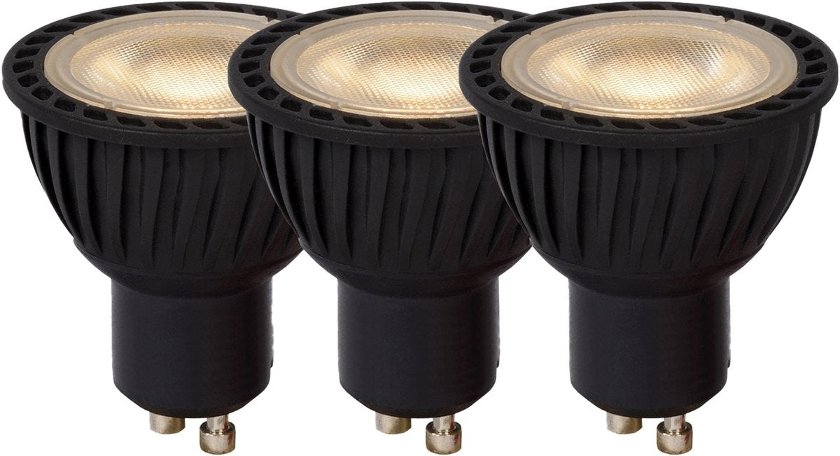 Lucide mr16 - lampe led - ø 5 cm - led dimmable - gu10 - 3x5w 3000k - noir - lot de 3