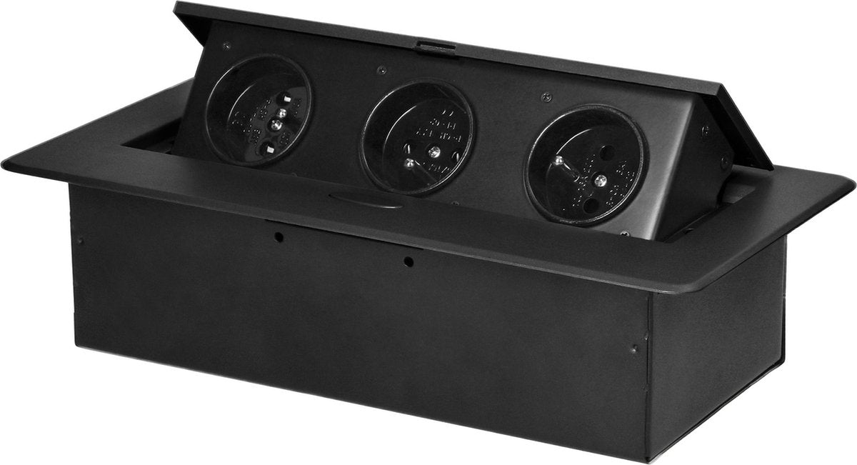 Multiprise Orno avec 3 prises - multiprise escamotable sans câble - prise de distribution intégrée avec finition en acier inoxydable - boîtier de distribution 230 volts - pour max. 3680 watts - broche de terre - noir