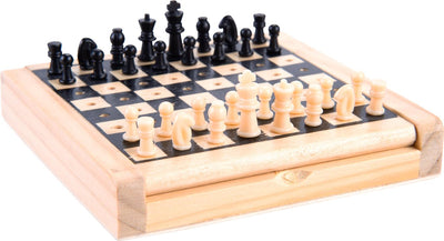 Bois d'échecs de voyage Engelhart – Échecs de poche 12 x 12 cm – Échiquier en bois d'hévéa avec compartiment de rangement – Roi 21 mm –