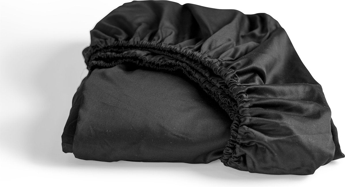 Cendrillon - dimanches - drap housse - satin 100% coton - 200x200 cm - jusqu'à 25 cm - noir