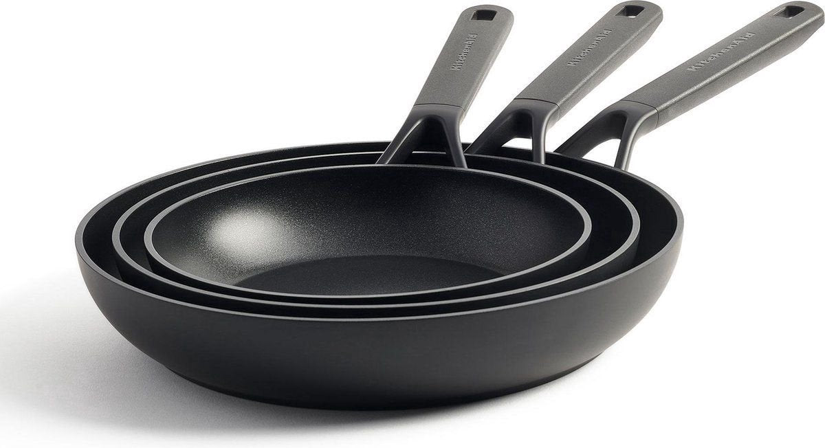 Kitchenaid classic ensemble de poêles à frire en aluminium forgé 3 pièces - noir - induction - antiadhésif - sans pfas