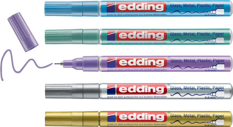 Edding 780 5 s set de marqueurs peinture brillante couleur métallisée - pointe ronde - 0,8 mm - lot de 5 pièces