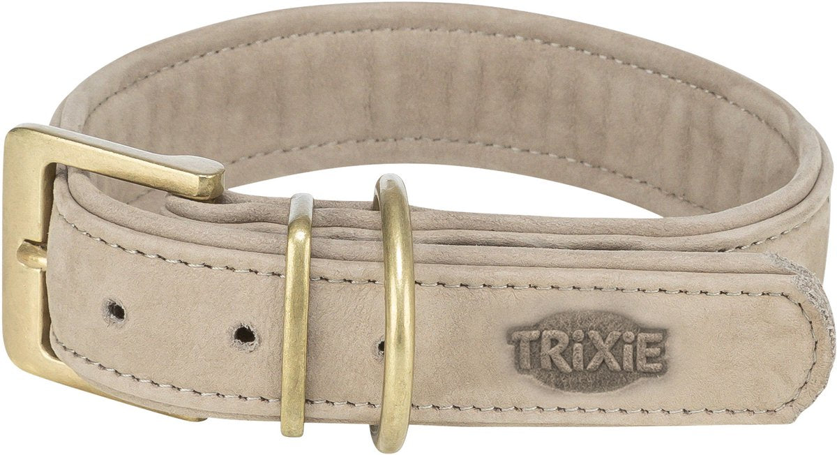 Collier pour chien Trixie - cuir nubuck gris clair s-m 31-37x3 cm - confortable et double doublure