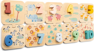 New Classic Toys ® puzzle en bois avec chiffres - apprendre à compter - chiffres 1 à 10 - puzzle avec chiffres et animaux - jouets éducatifs FSC - à partir de 24 mois