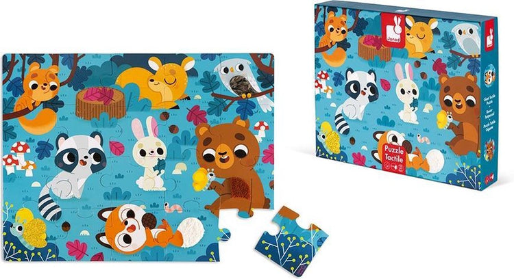 Puzzle tactile Janod - animaux de la forêt - puzzle géant de 20 pièces en carton robuste, avec 7 pièces avec textures - poster inclus - dès 2 ans