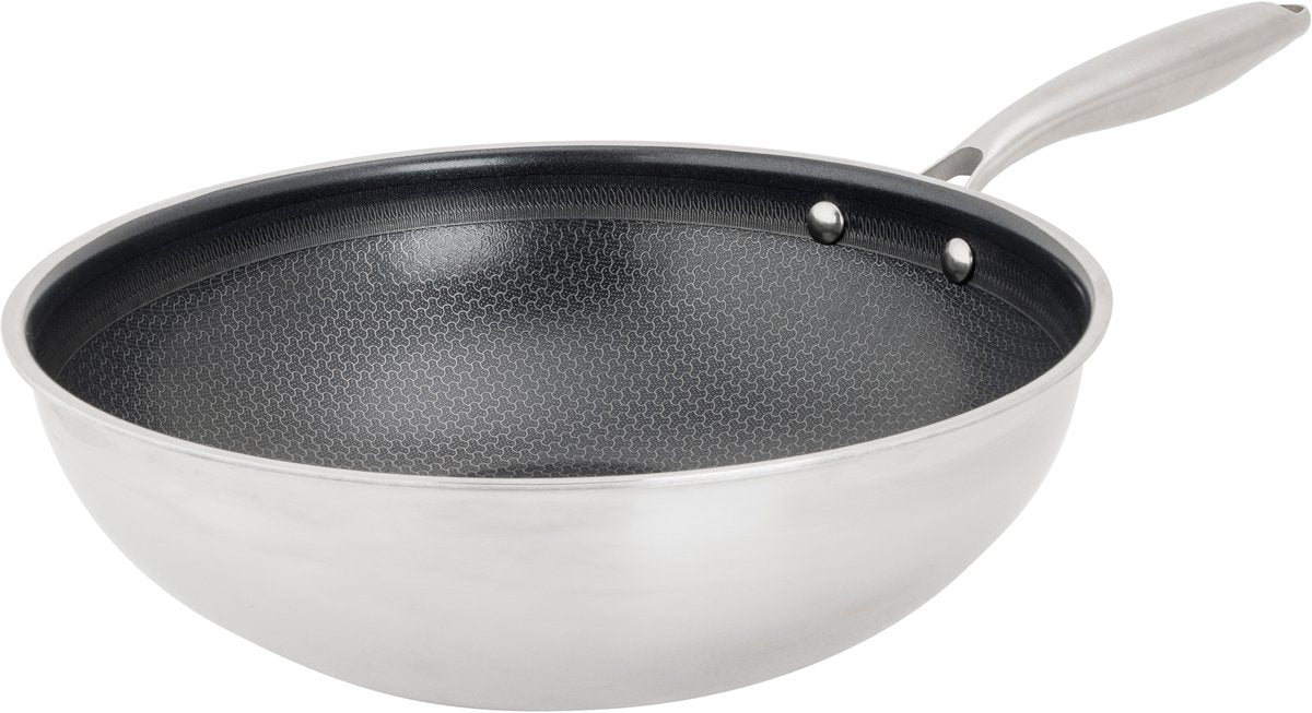 Poêle wok hexapro tendance Cosy - ø28x9cm - sans PFA - poêle wok induction - passe au four jusqu'à 200°c - chauffe rapide - sans couvercle - gris argenté