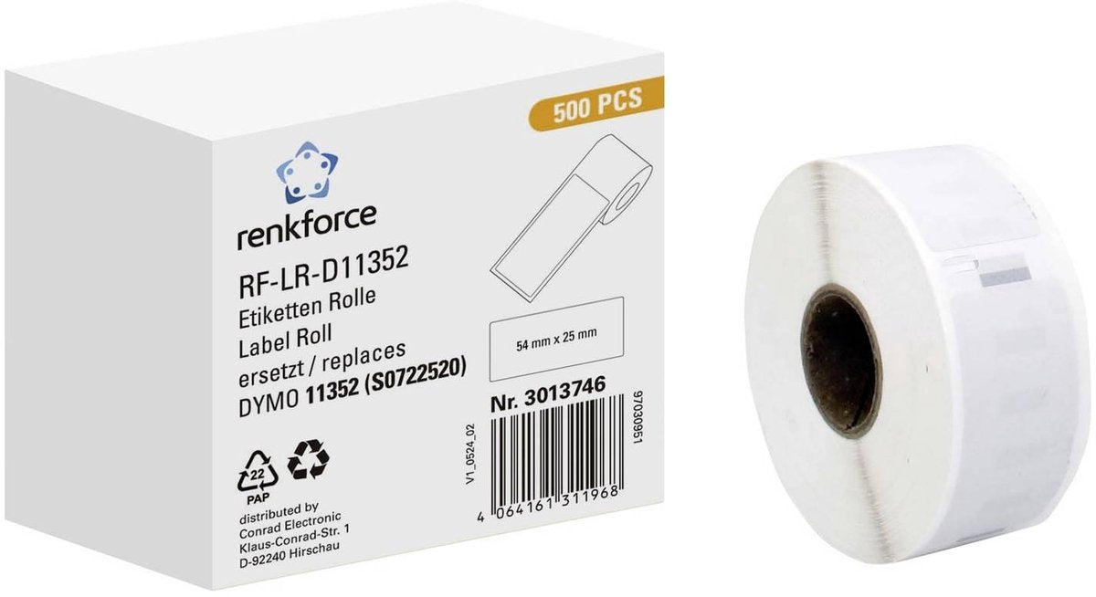 Renkforce RF-6027492, blanc, étiquette d'imprimante autocollante, étiquette continue, rouleau, papier, thermique direct