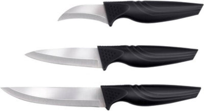 Coffret de couteaux Alpina 3 pièces - couteau universel, couteau à éplucher et de randonnée - manches noirs - acier inoxydable