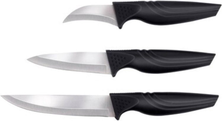 Coffret de couteaux Alpina 3 pièces - couteau universel, couteau à éplucher et de randonnée - manches noirs - acier inoxydable