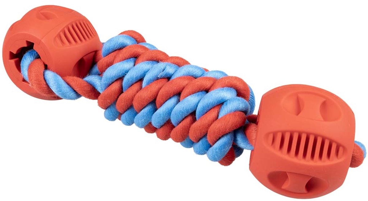 Duvo plus jouet en corde playtime haltère rubrop avec 2 balles pour chiens 22x7x7cm rouge